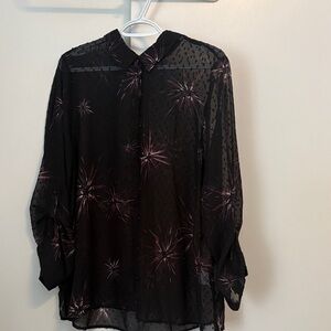 Reitmans Black Sheer Blouse with Purple Starburst Print